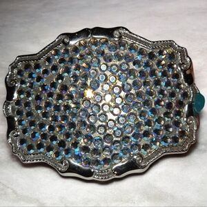 Elegant Silver and Blue Crystal Belt Buckle